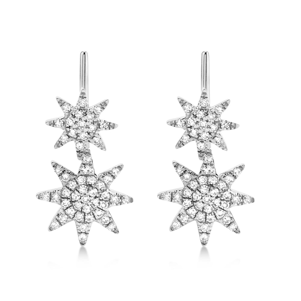 Diamond Double Starburst Ear Crawler Earrings 14k White Gold (0.22ct)