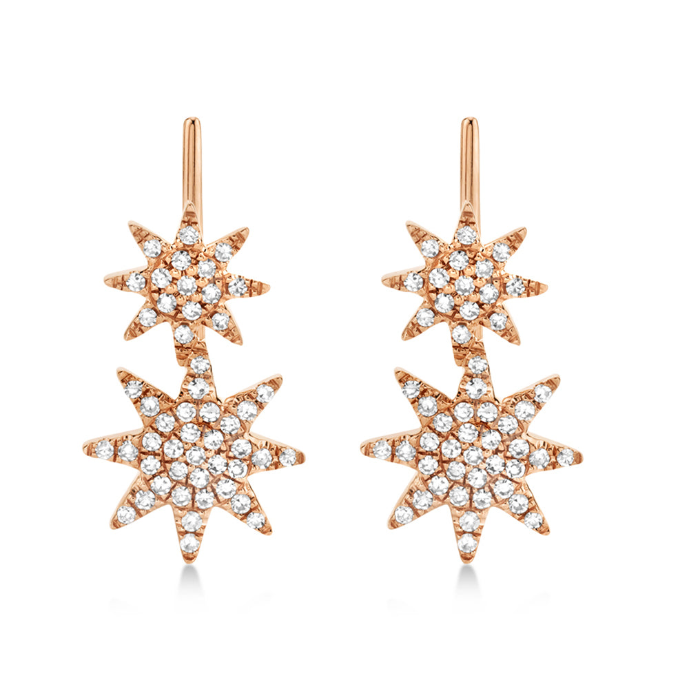 Diamond Double Starburst Ear Crawler Earrings 14k Rose Gold (0.22ct)