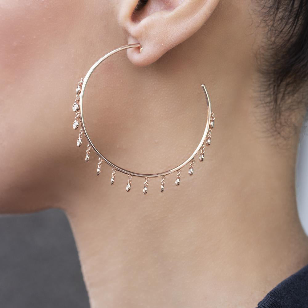 Diamond Shaker Hoop Earrings 14k Rose Gold (0.90ct)