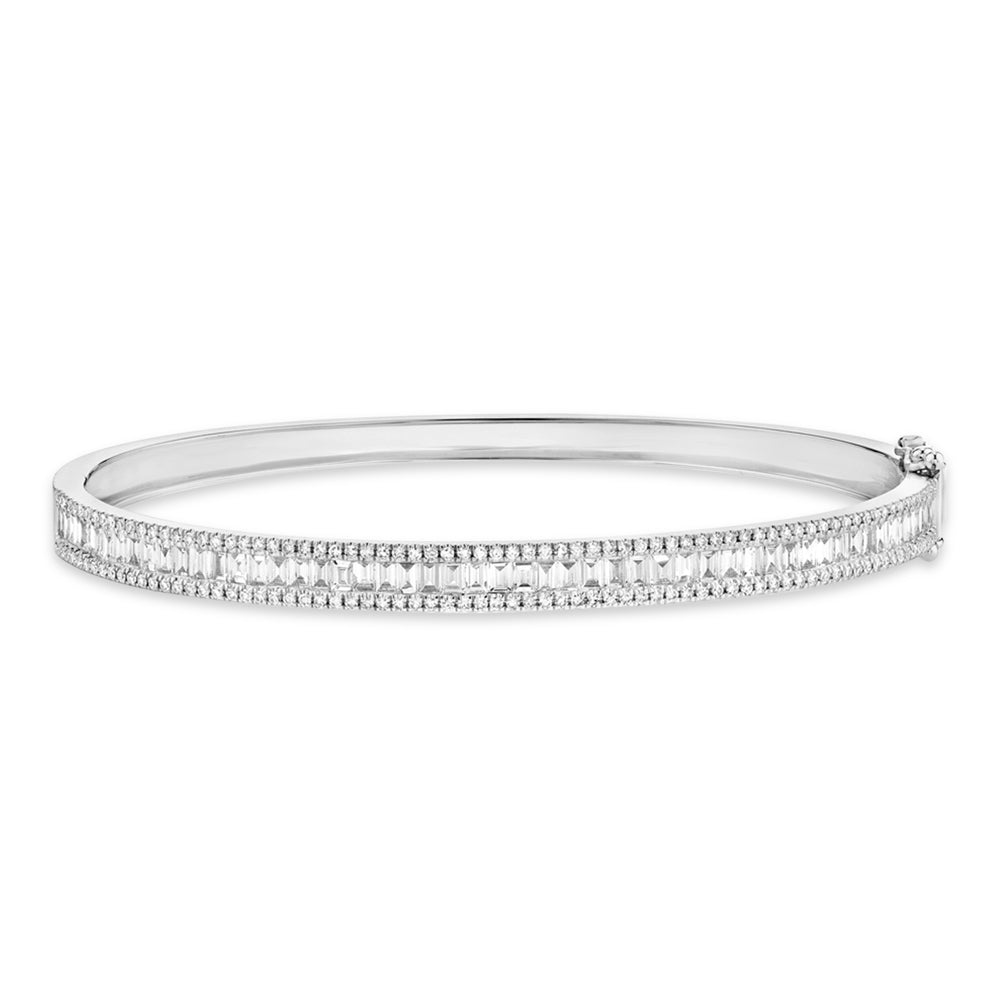 Baguette Diamond Channel Set Bangle Bracelet 14k White Gold (1.74ct)
