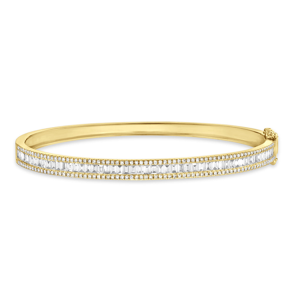 Baguette Diamond Channel Set Bangle Bracelet 14k Yellow Gold (1.74ct)