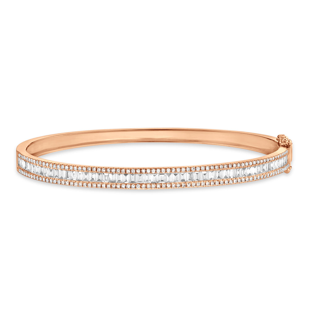 Baguette Diamond Channel Set Bangle Bracelet 14k Rose Gold (1.74ct)