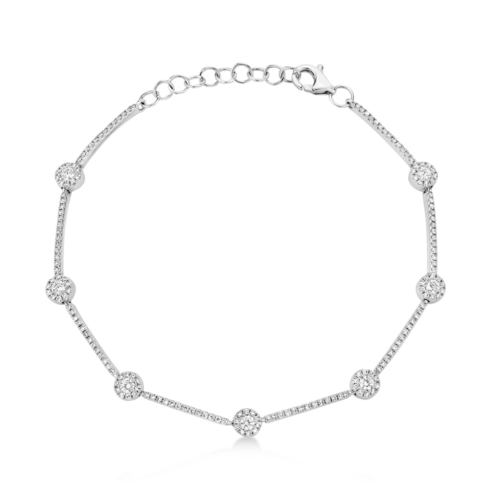 Diamond Halo Style Link Bracelet 14k White Gold (0.88ct)