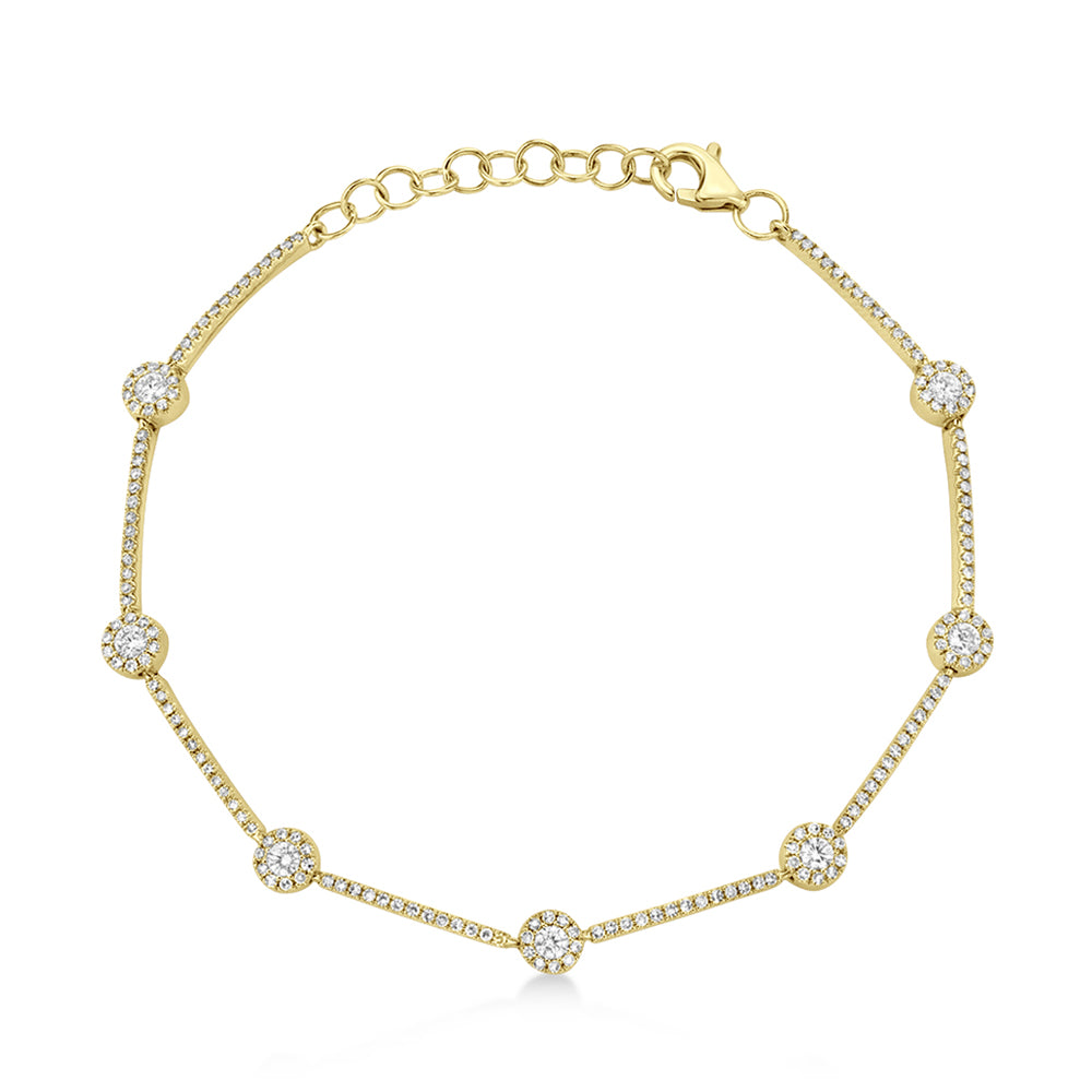 Diamond Halo Style Link Bracelet 14k Yellow Gold (0.88ct)