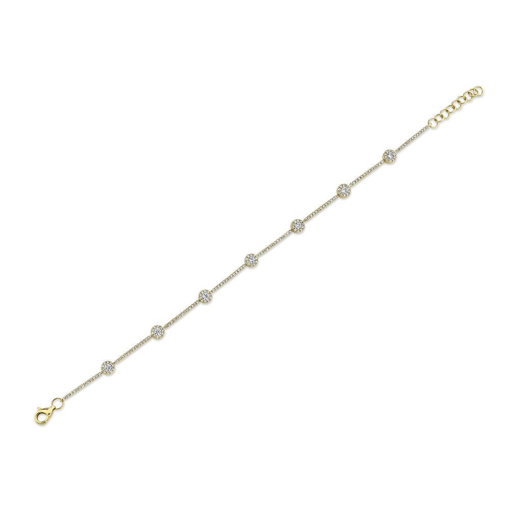 Diamond Halo Style Link Bracelet 14k Yellow Gold (0.88ct)