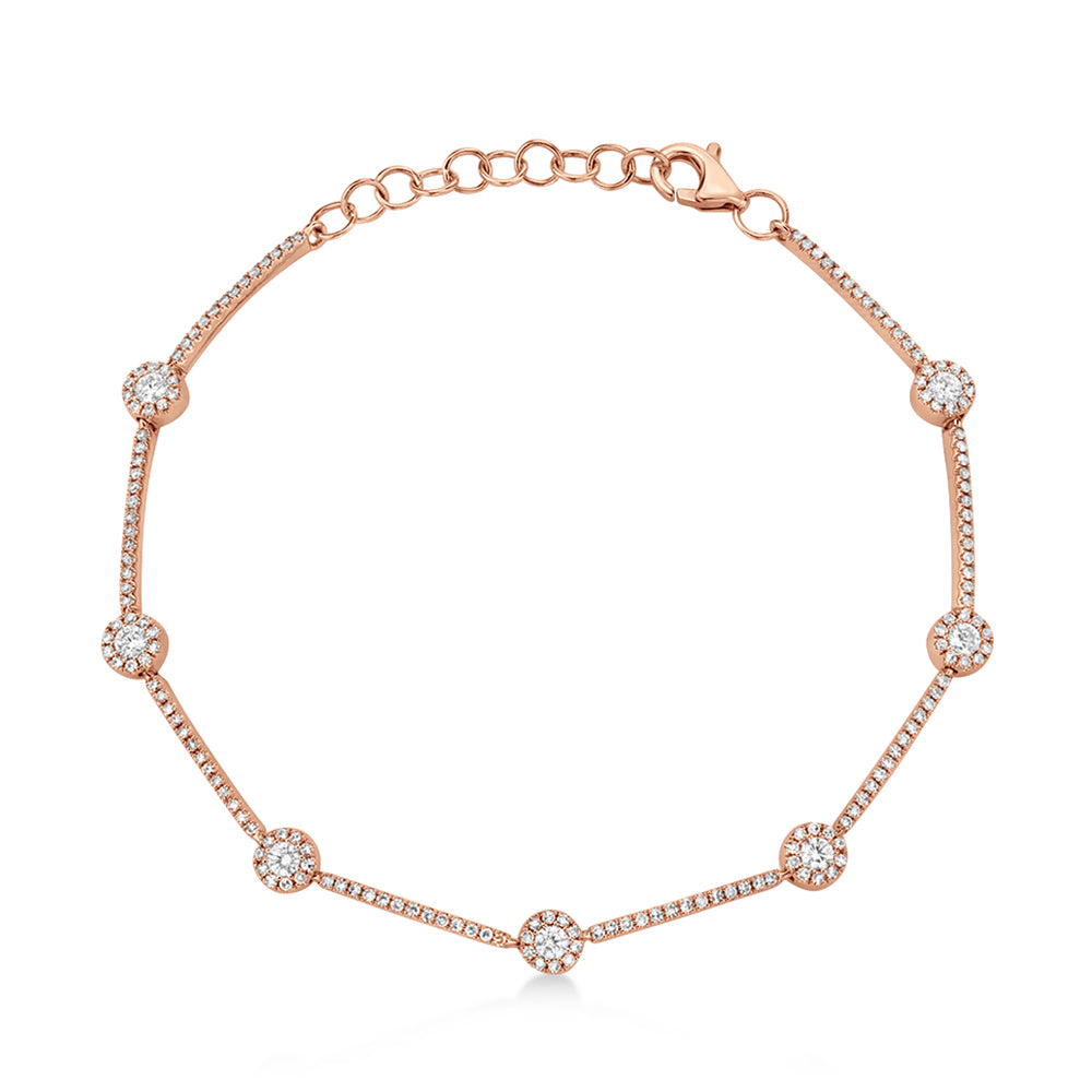 Diamond Halo Style Link Bracelet 14k Rose Gold (0.88ct)