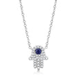 Diamond & Blue Sapphire Hasma Pendant Necklace 14k White Gold (0.17ct)