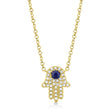 Diamond & Blue Sapphire Hasma Pendant Necklace 14k Yellow Gold (0.17ct)