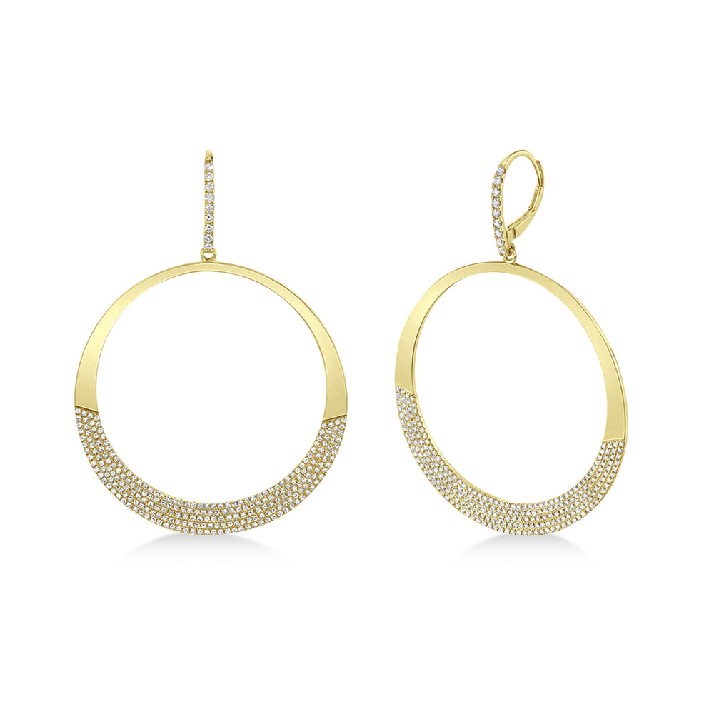 Diamond Pave Circle Huggie Drop Earrings 14k Yellow Gold (1.37ct)