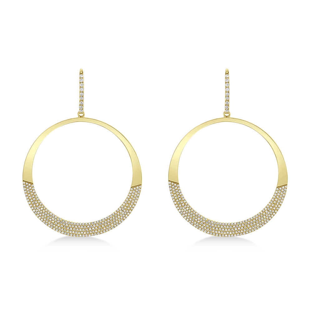 Diamond Pave Circle Huggie Drop Earrings 14k Yellow Gold (1.37ct)
