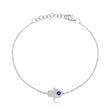 Diamond & Blue Sapphire Hamsa Link Bracelet 14k White Gold (0.17ct)