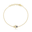 Diamond & Blue Sapphire Hamsa Link Bracelet 14k Yellow Gold (0.17ct)
