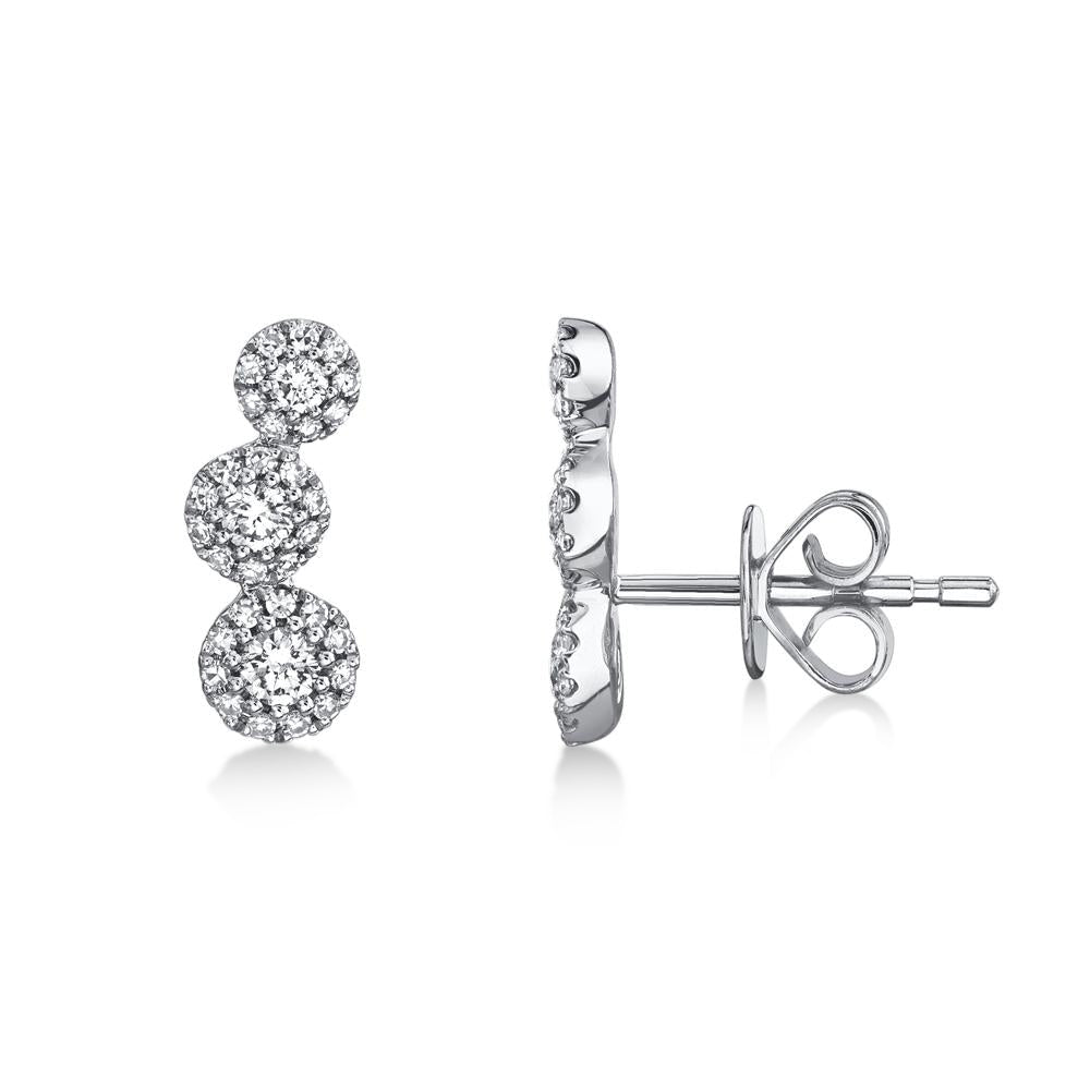 Diamond Graduated Tripe Circle Halo Style Earrings 14k White Gold (0.36ct)