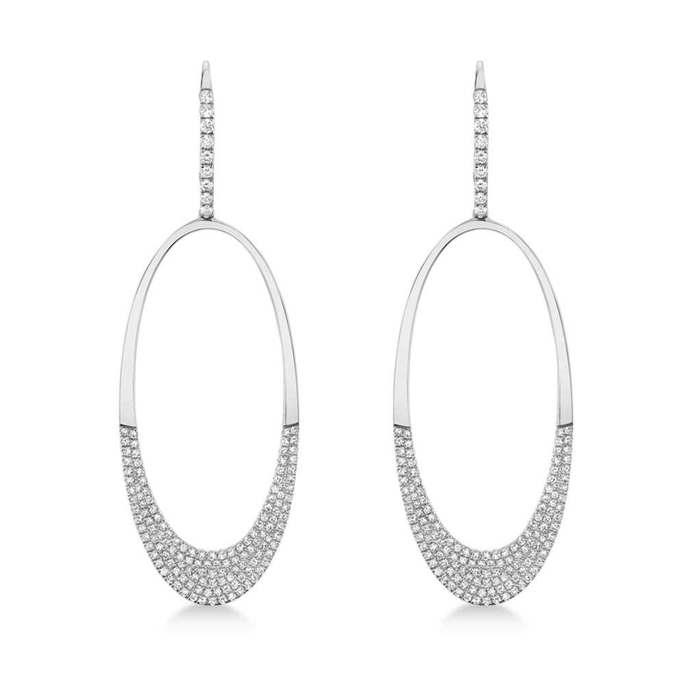 Diamond Pave Oval Huggie Drop Earrings 14k White Gold (0.85ct)