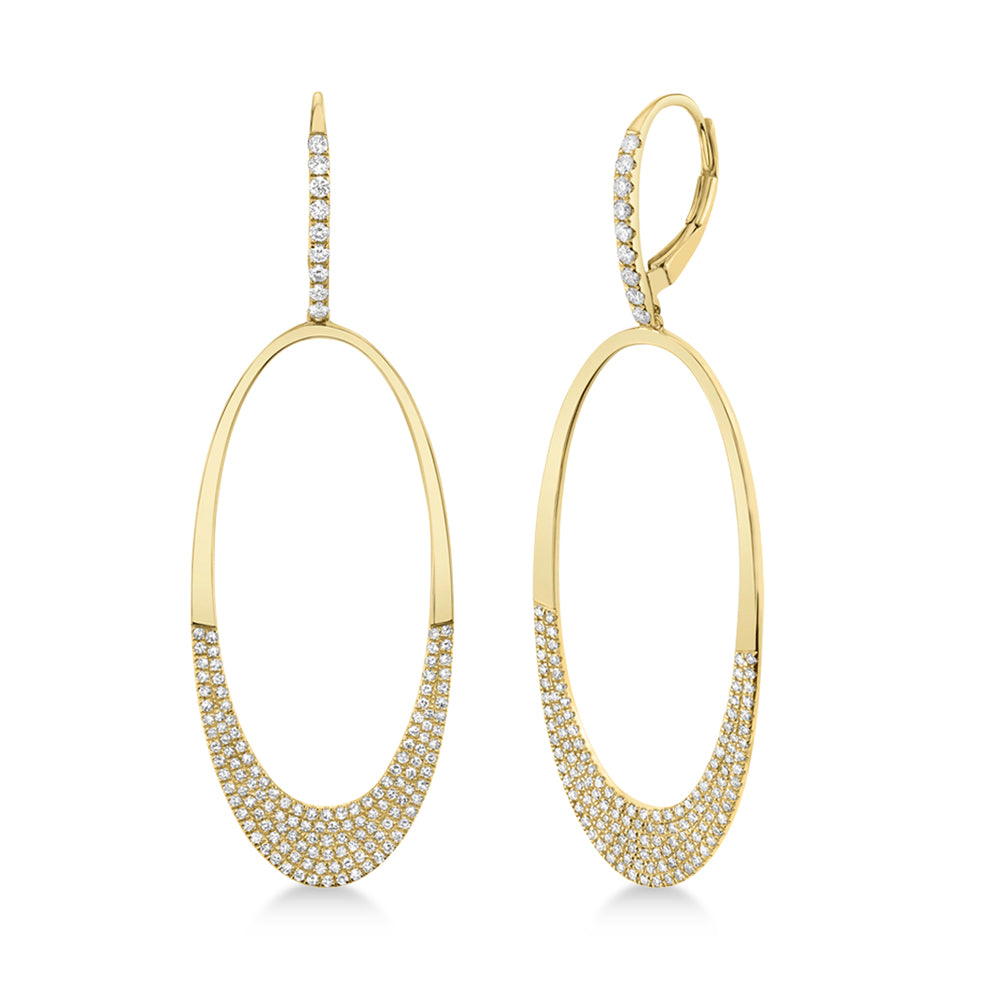 Diamond Pave Oval Huggie Drop Earrings 14k Yellow Gold (0.85ct)