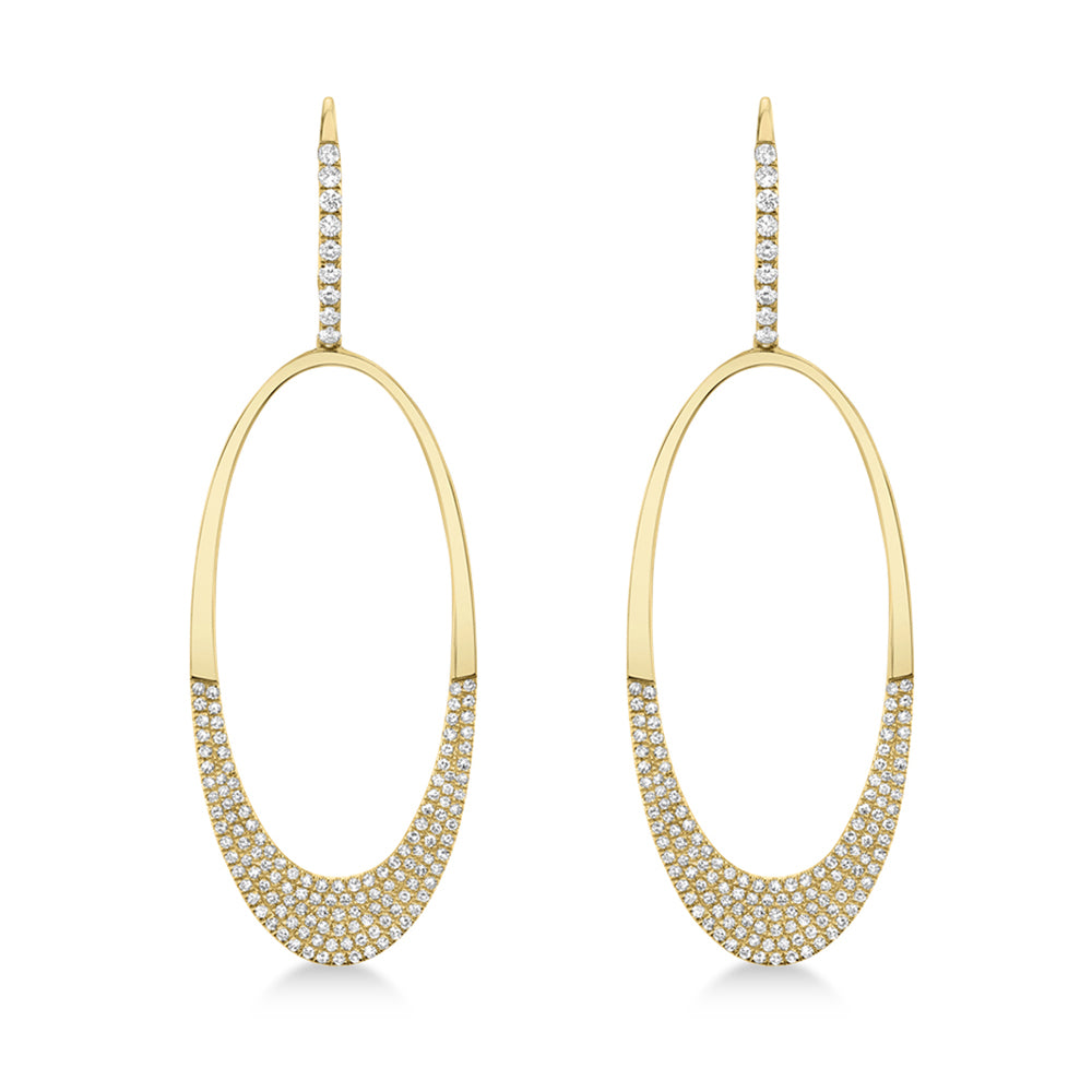 Diamond Pave Oval Huggie Drop Earrings 14k Yellow Gold (0.85ct)