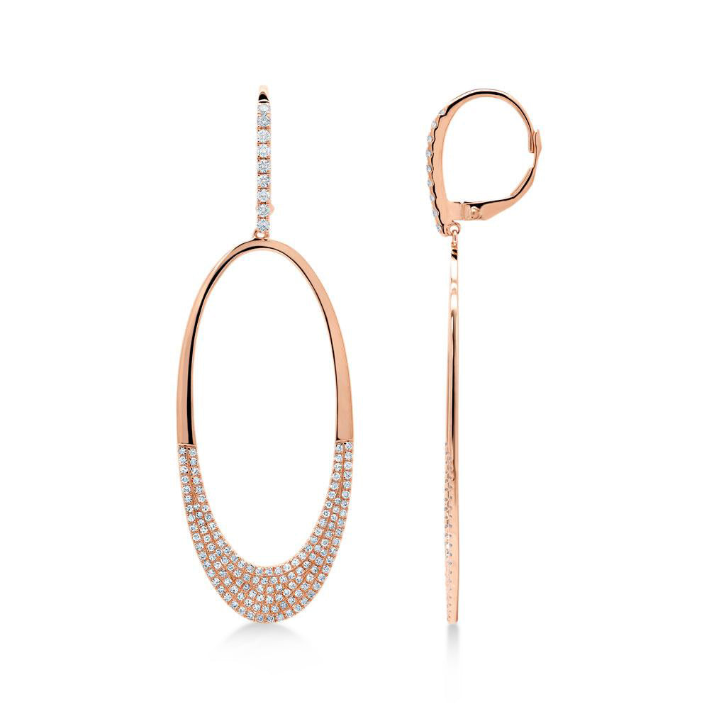 Diamond Pave Oval Huggie Drop Earrings 14k Rose Gold (0.85ct)