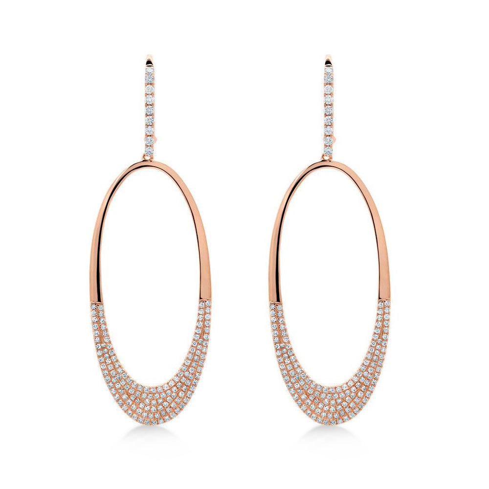 Diamond Pave Oval Huggie Drop Earrings 14k Rose Gold (0.85ct)