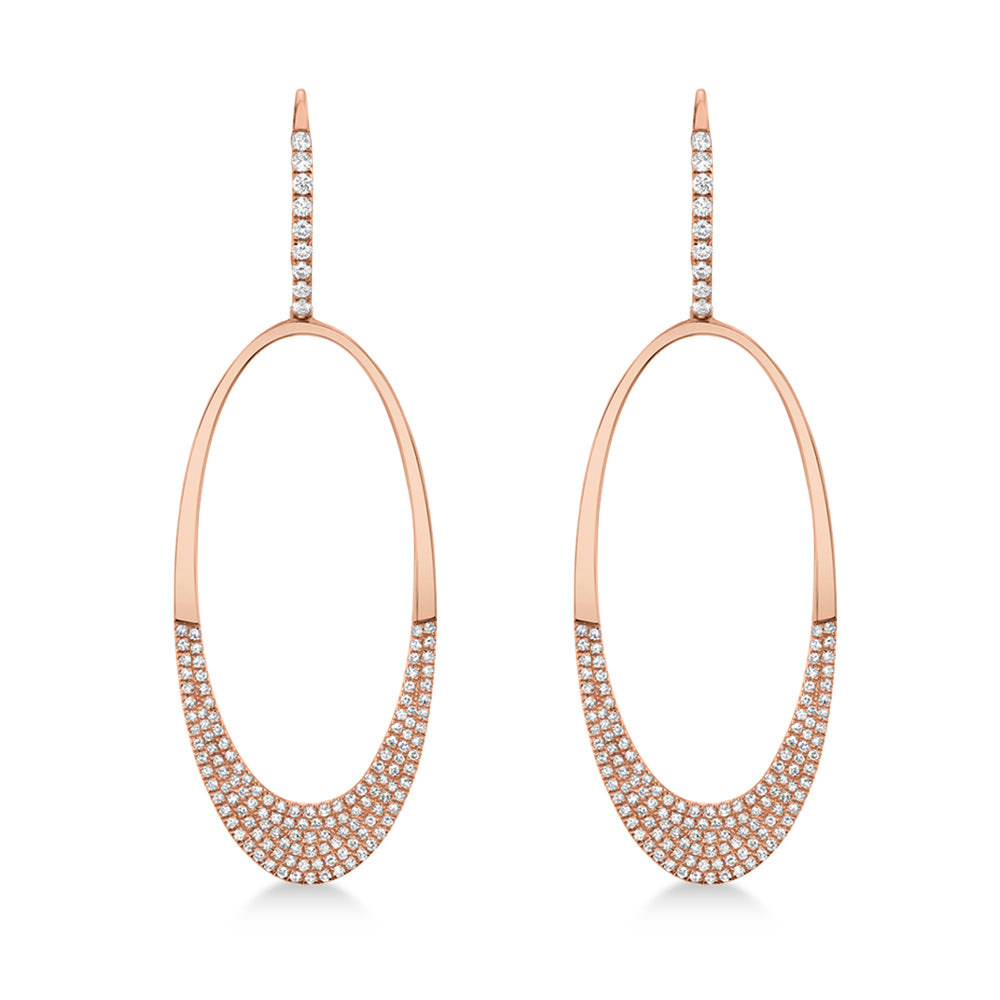 Diamond Pave Oval Huggie Drop Earrings 14k Rose Gold (0.85ct)