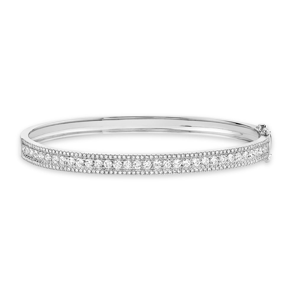 Round Diamond Channel Set Bangle Bracelet 14k White Gold (1.70ct)