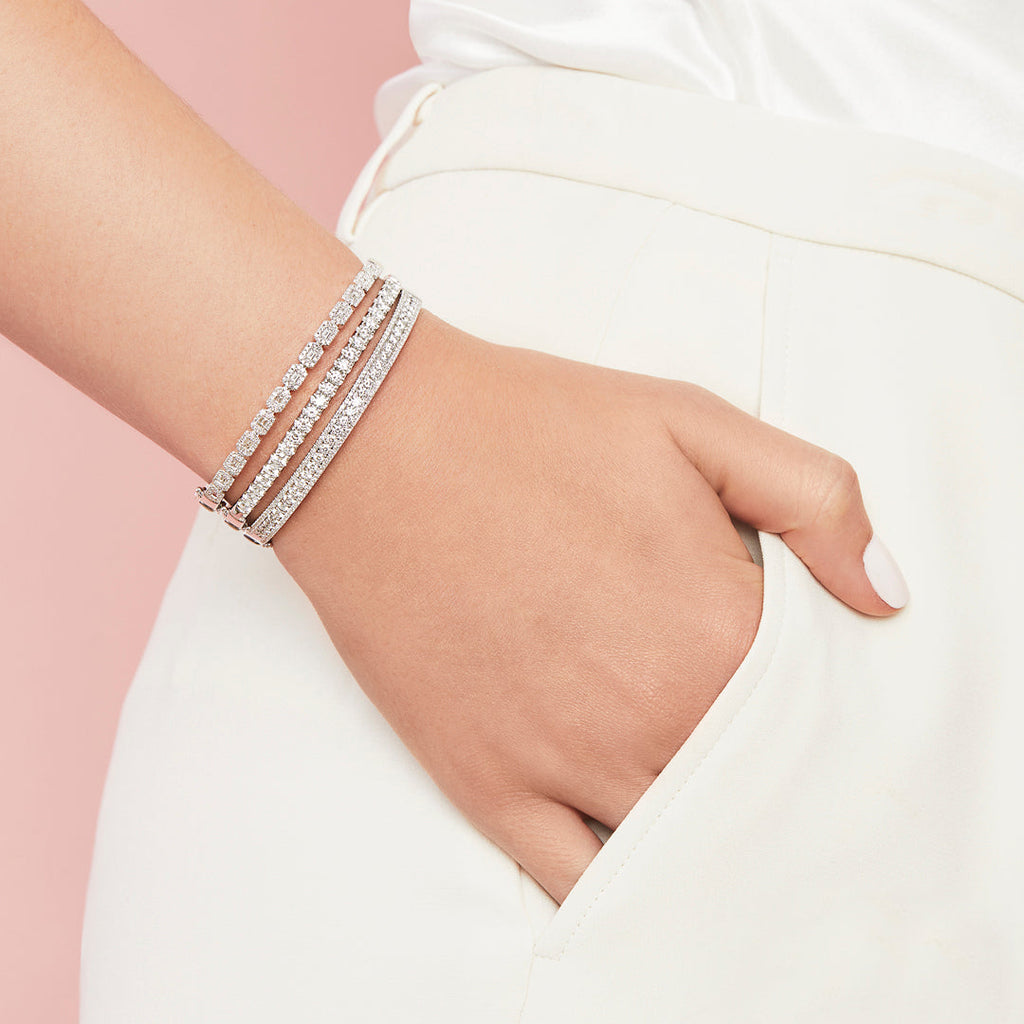 Round Diamond Channel Set Bangle Bracelet 14k White Gold (1.70ct)