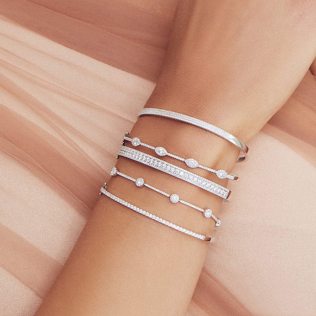 Round Diamond Channel Set Bangle Bracelet 14k White Gold (1.70ct)