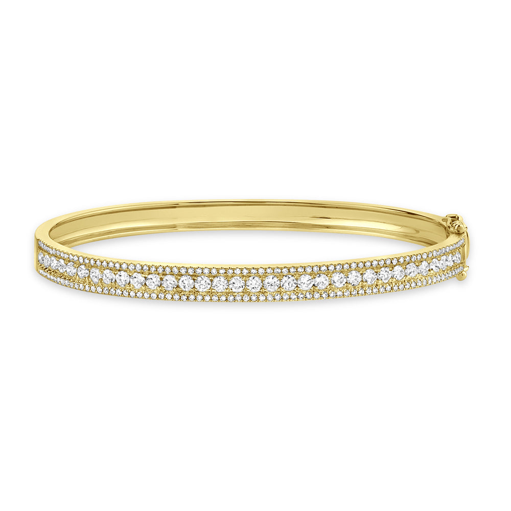 Round Diamond Channel Set Bangle Bracelet 14k Yellow Gold (1.70ct)