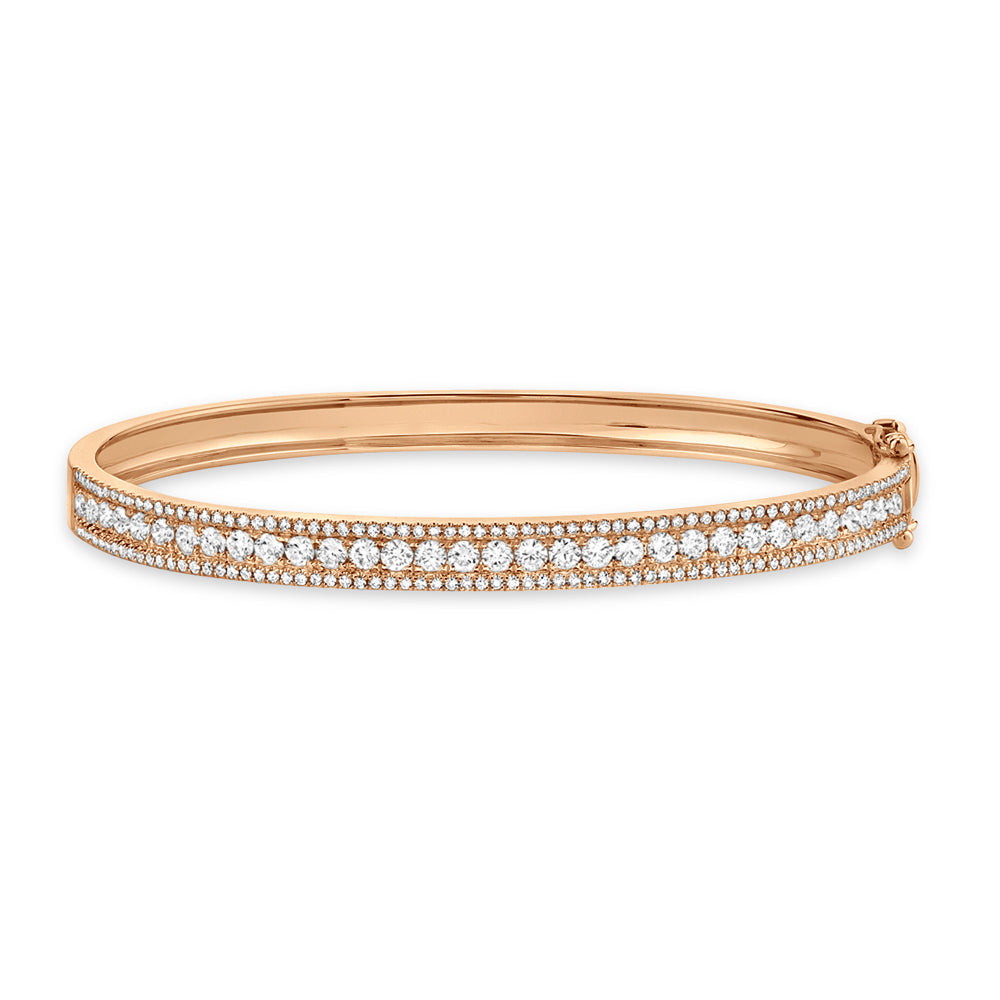 Round Diamond Channel Set Bangle Bracelet 14k Rose Gold (1.70ct)