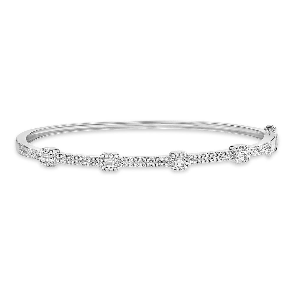 Diamond Baguette Halo Style Bangle Bracelet 14k White Gold (0.52ct)