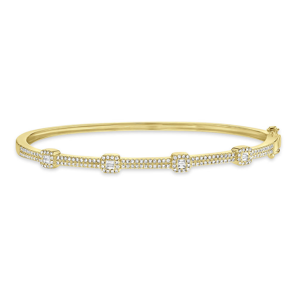 Diamond Baguette Halo Style Bangle Bracelet 14k Yellow Gold (0.52ct)