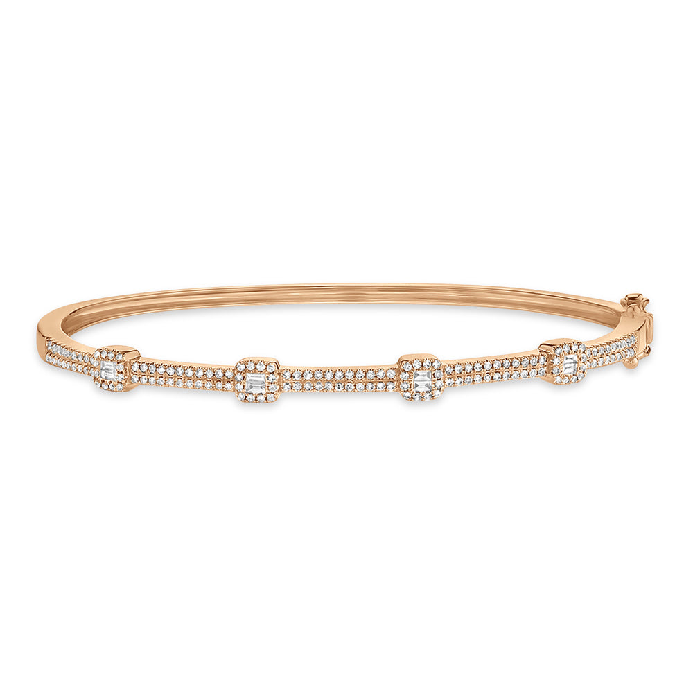 Diamond Baguette Halo Style Bangle Bracelet 14k Rose Gold (0.52ct)