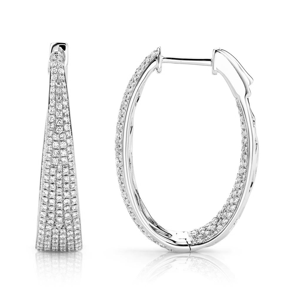 Diamond Pave Inside Out Oval Hoop Earrings 14k White Gold (1.73ct)