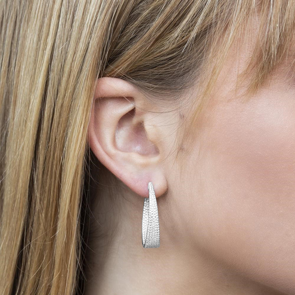 Diamond Pave Inside Out Oval Hoop Earrings 14k White Gold (1.73ct)