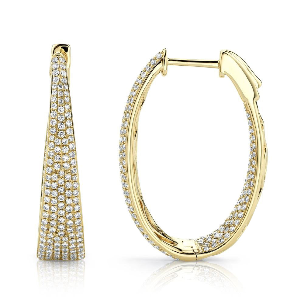 Diamond Pave Inside Out Oval Hoop Earrings 14k Yellow Gold (1.73ct)