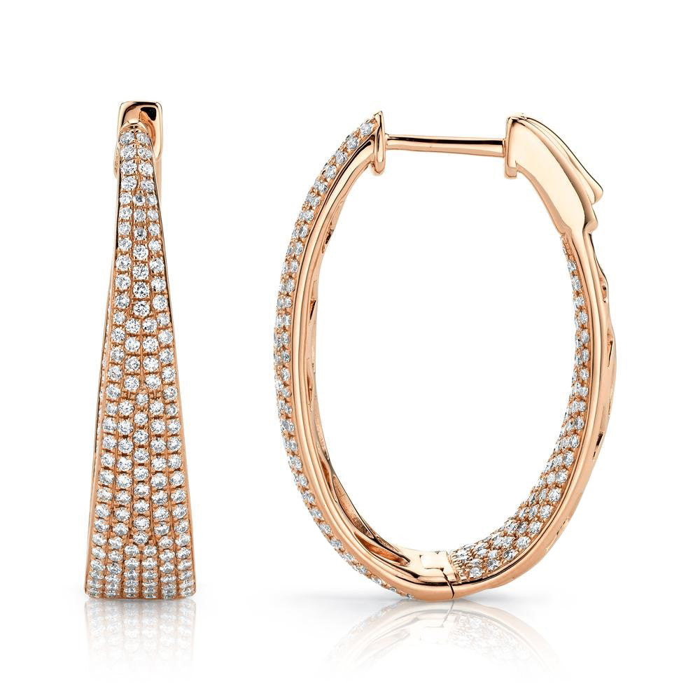 Diamond Pave Inside Out Oval Hoop Earrings 14k Rose Gold (1.73ct)