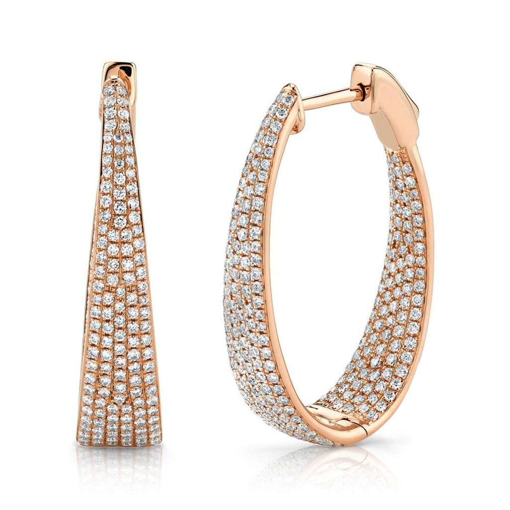 Diamond Pave Inside Out Oval Hoop Earrings 14k Rose Gold (1.73ct)