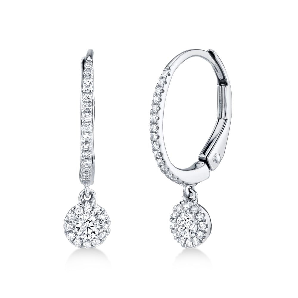 Diamond Huggie Drop Halo Style Earrings 14k White Gold (0.30ct)