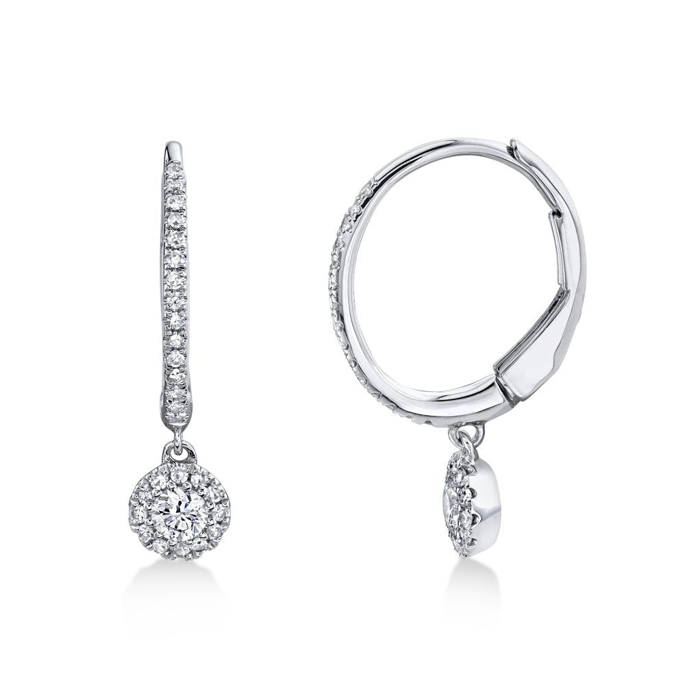 Diamond Huggie Drop Halo Style Earrings 14k White Gold (0.30ct)
