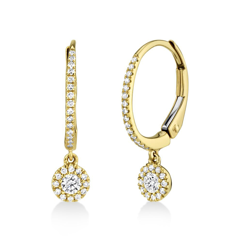Diamond Huggie Drop Halo Style Earrings 14k Yellow Gold (0.30ct)