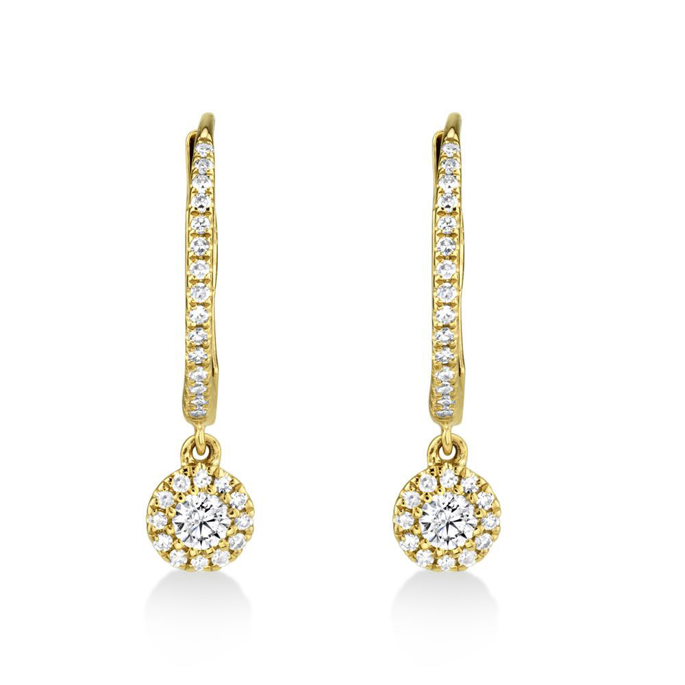 Diamond Huggie Drop Halo Style Earrings 14k Yellow Gold (0.30ct)