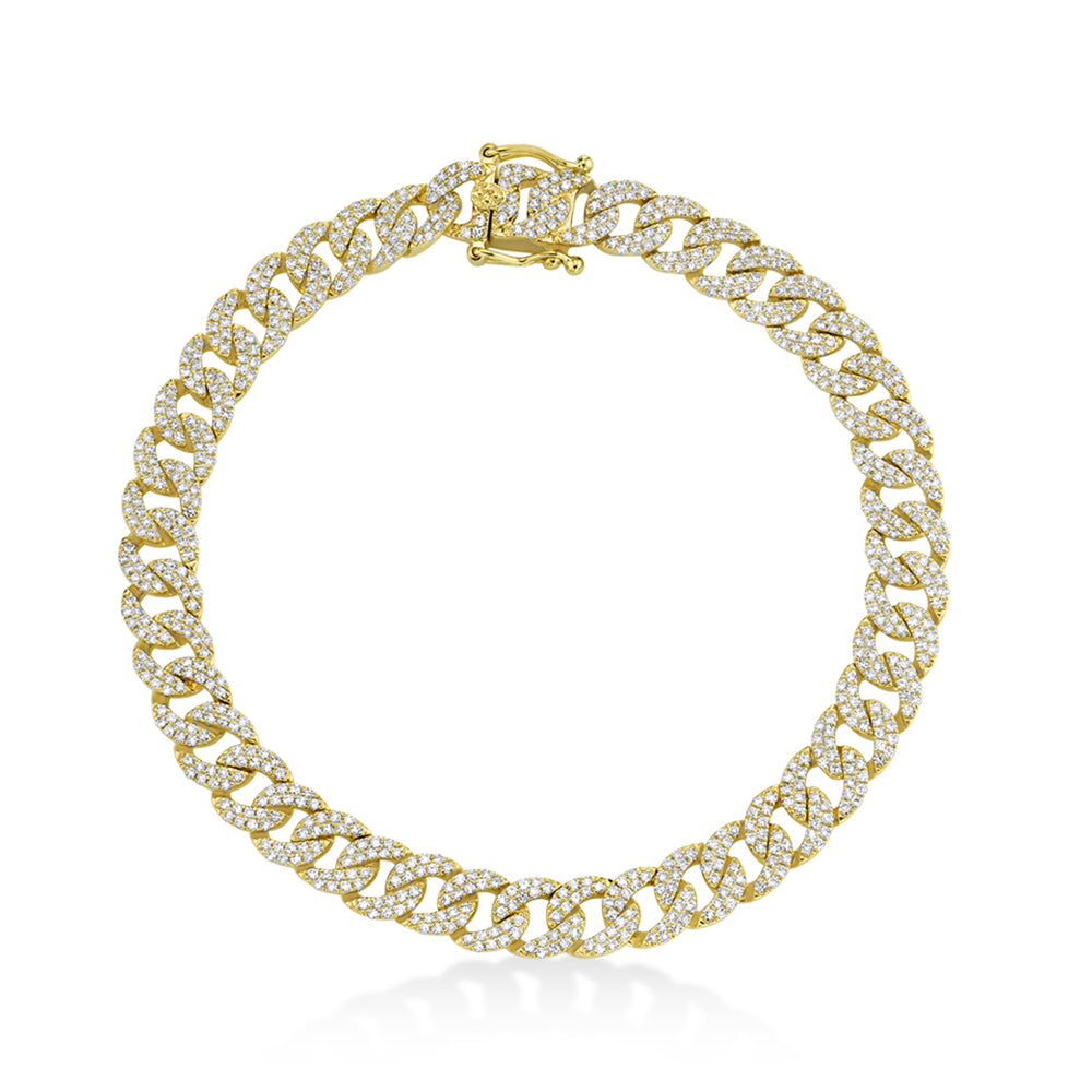 Diamond Pave Cuban Link Bracelet 14k Yellow Gold (1.69ct)