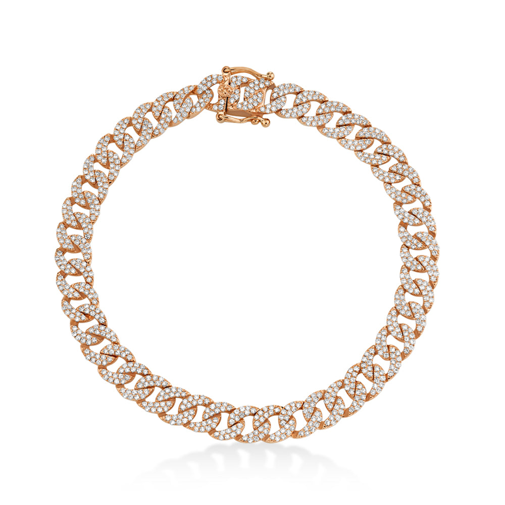 Diamond Pave Cuban Link Bracelet 14k Rose Gold (1.69ct)