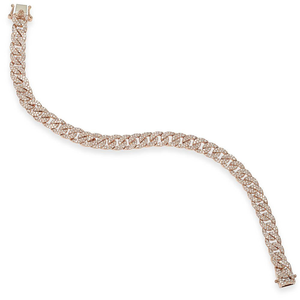 Diamond Pave Cuban Link Bracelet 14k Rose Gold (1.69ct)