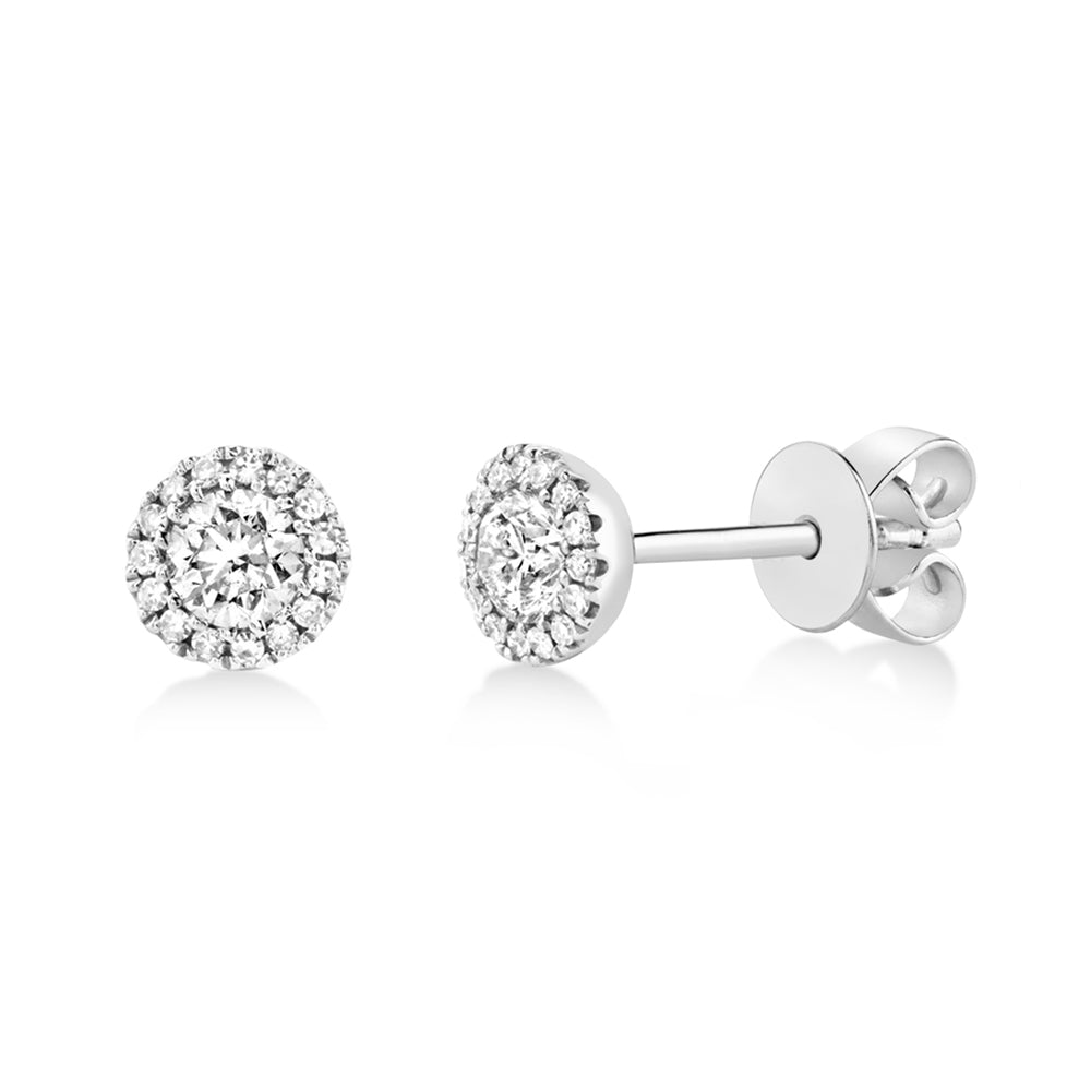 Diamond Halo Style Stud Earrings in 14k White Gold (0.48ct)
