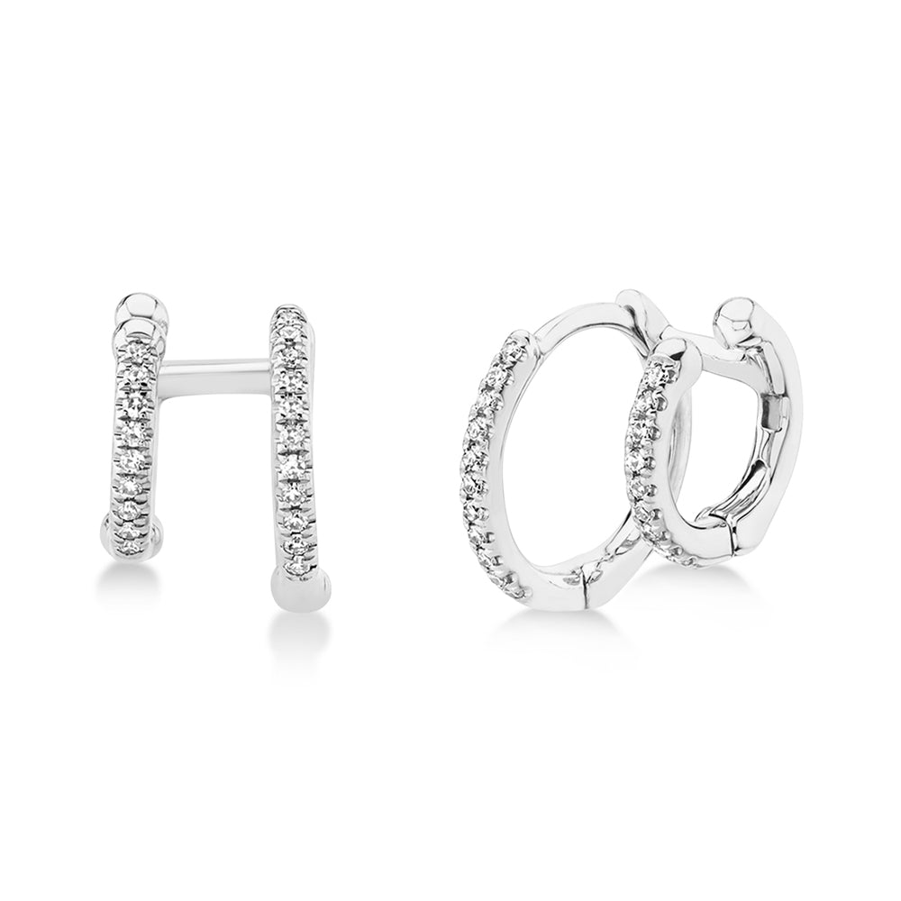 Diamond Double Huggie Earrings 14k White Gold (0.12ct)