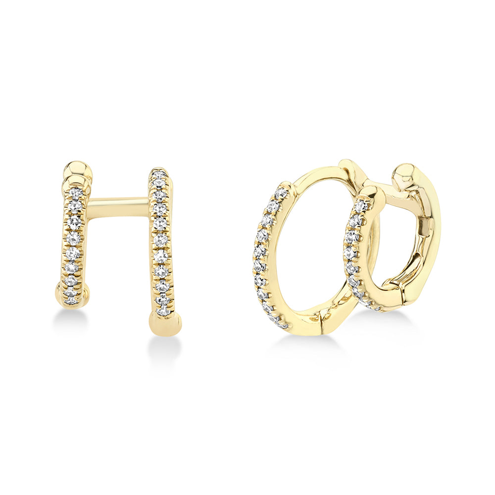 Diamond Double Huggie Earrings 14k Yellow Gold (0.12ct)