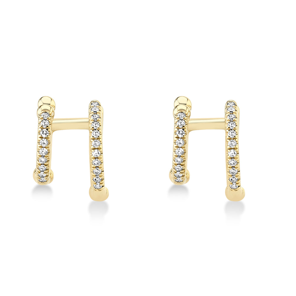 Diamond Double Huggie Earrings 14k Yellow Gold (0.12ct)