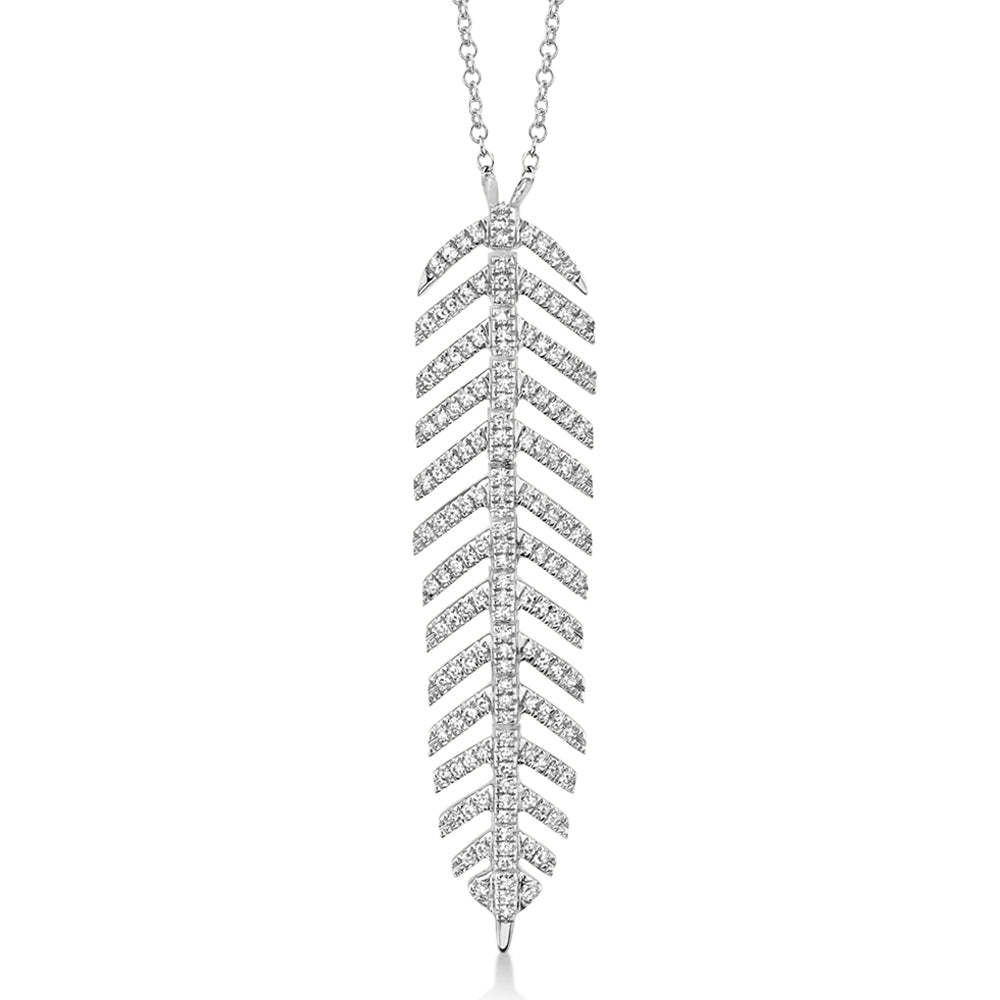 Diamond Pave Feather Pendant Necklace 14k White Gold (0.29ct)