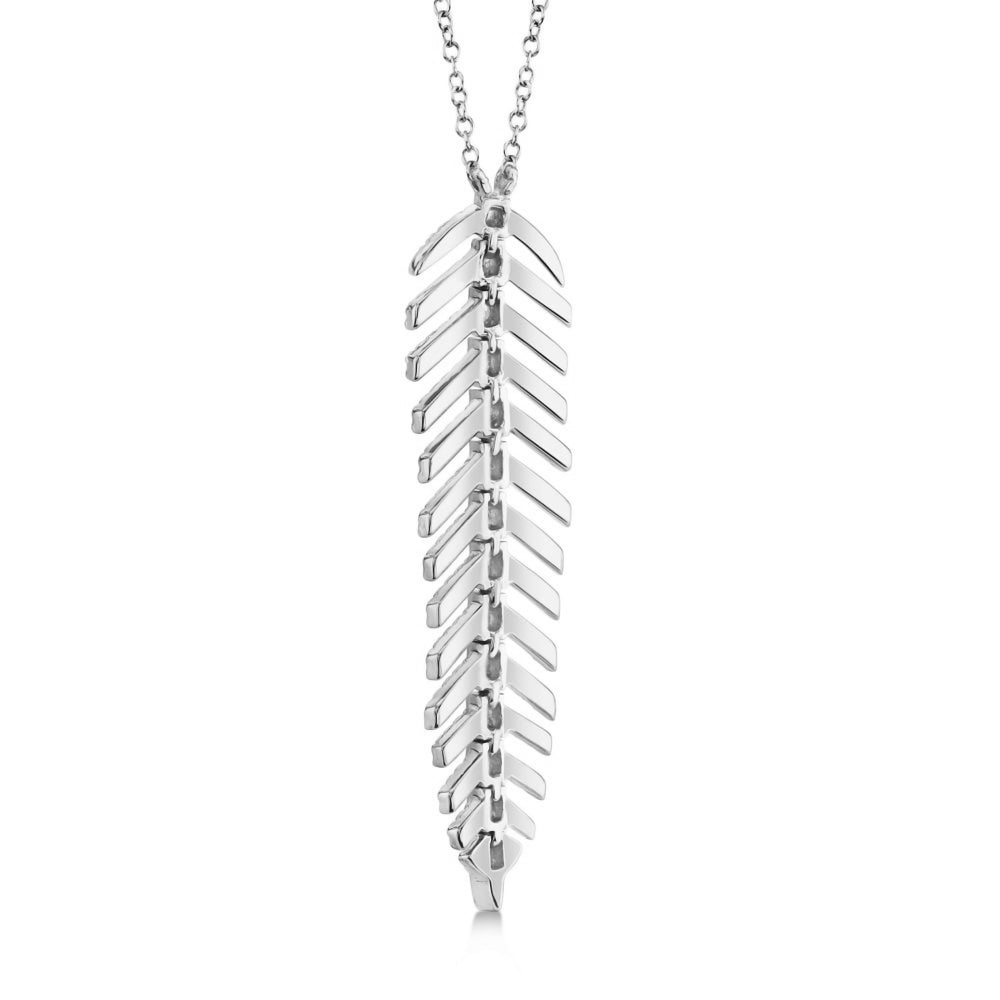 Diamond Pave Feather Pendant Necklace 14k White Gold (0.29ct)