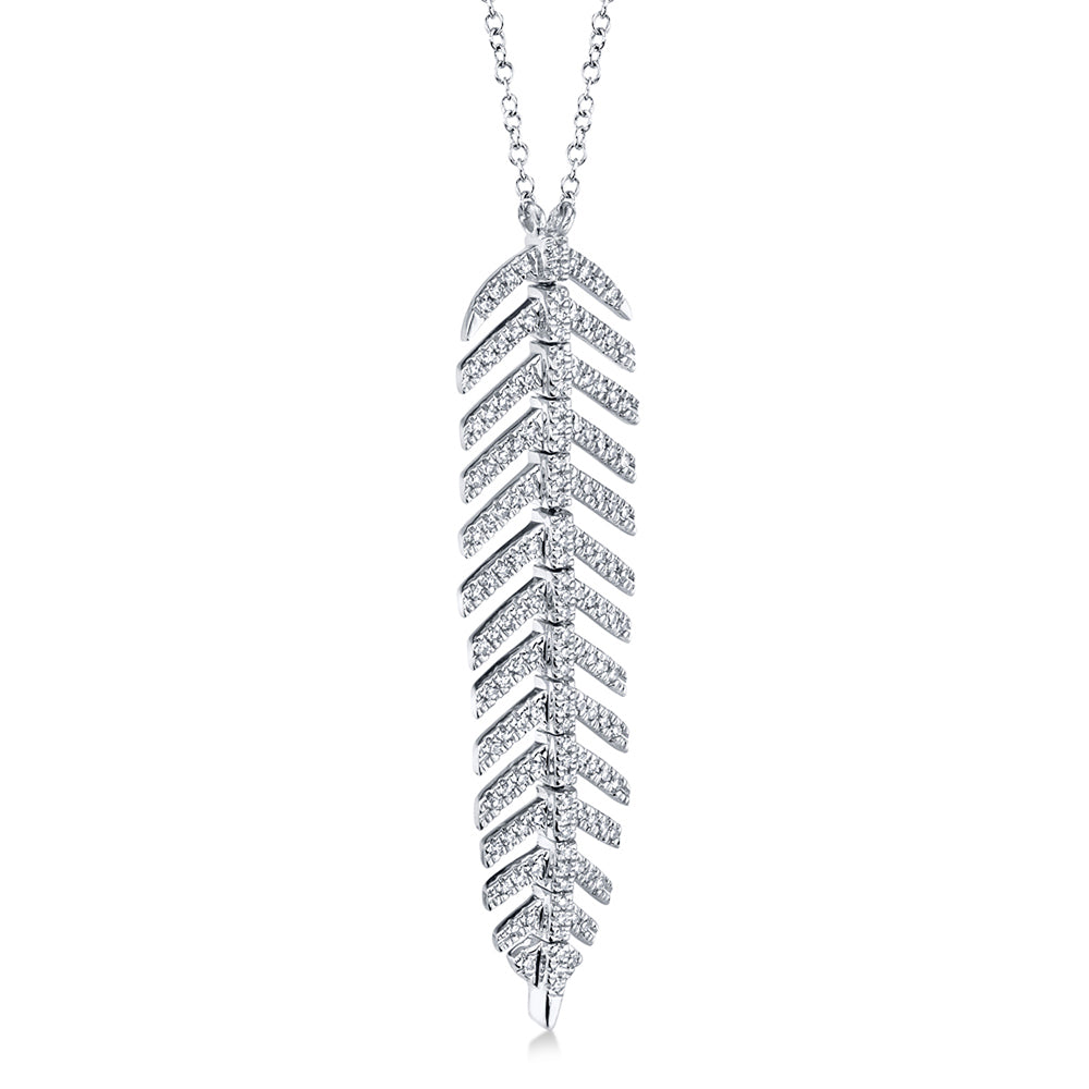 Diamond Pave Feather Pendant Necklace 14k White Gold (0.29ct)